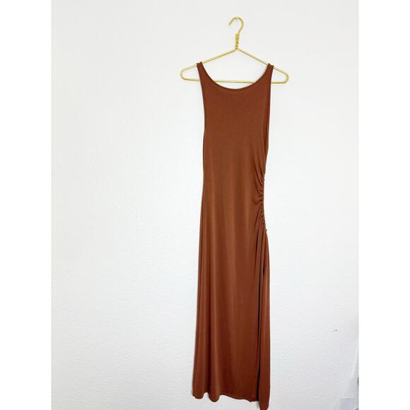 L Space Tiana Maxi Dress Size Large Coffee Tan Cut Out Side Stretch Quiet Luxury - Picture 3 of 13